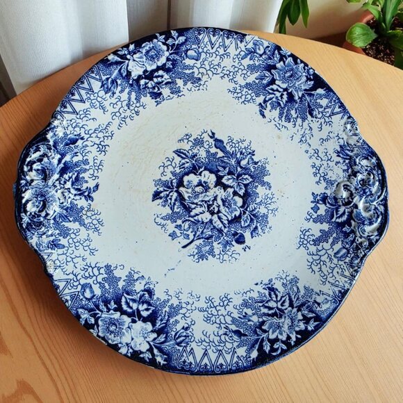 ROYAL BONN WILDROSE FLOW BLUE Vintage 10" Serving Platter Germany 1800's - Picture 1 of 7